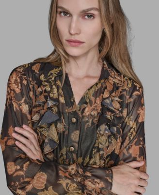 Women's Printed Ruffled Long Sleeves Blouse
