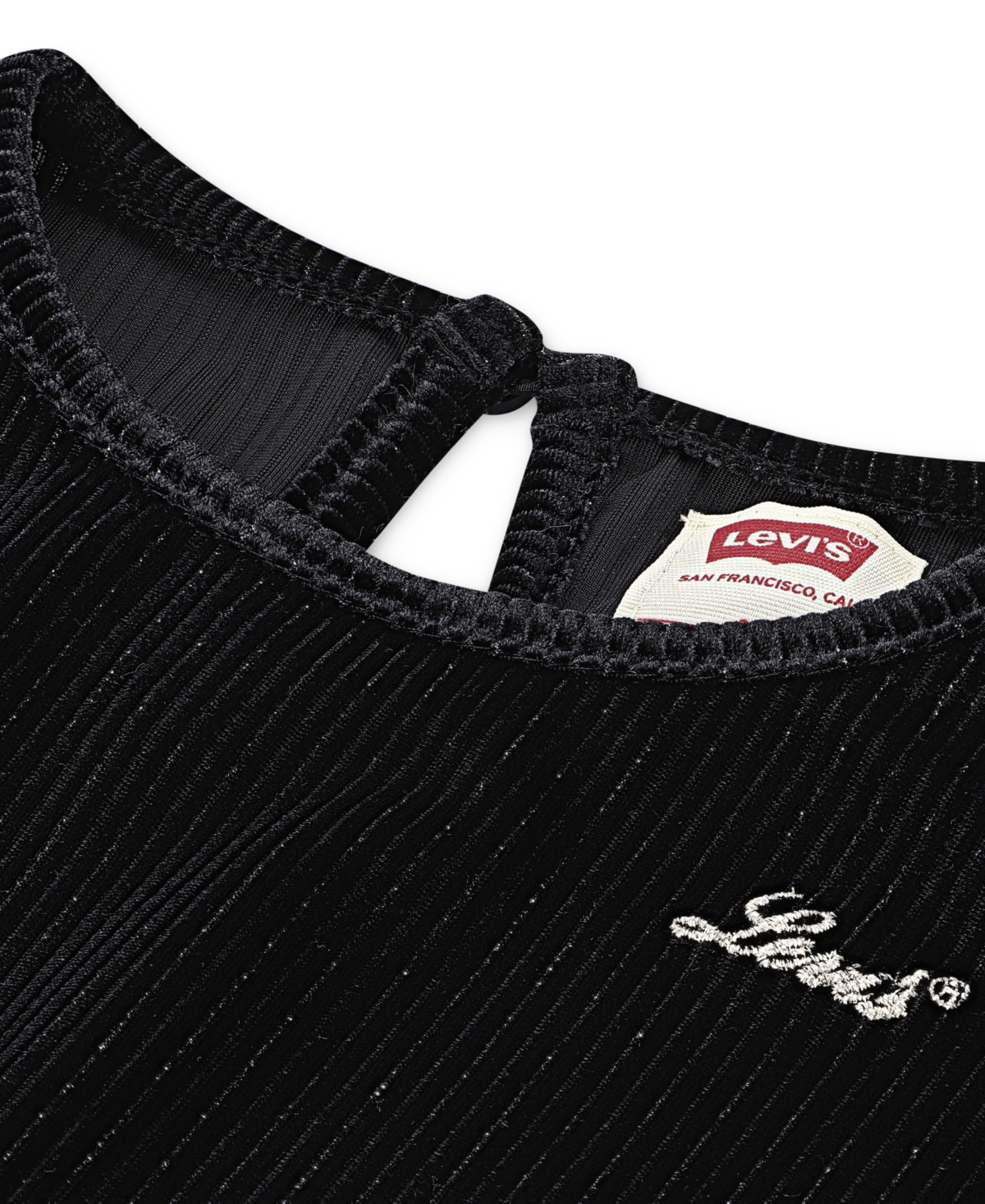 Levi's Little Girls 2-piece Long Sleeve Top And Wide Pants Velour Set In Black