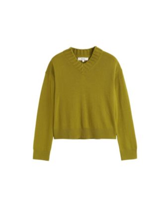 Women's Wool-Cashmere Ribbed V-neck Sweater