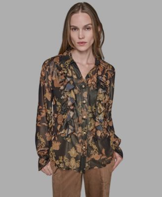 Women's Printed Ruffled Long Sleeves Blouse
