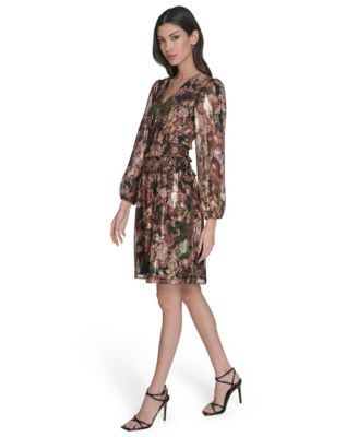 Women's Petite Lurex Long Sleeve Dress