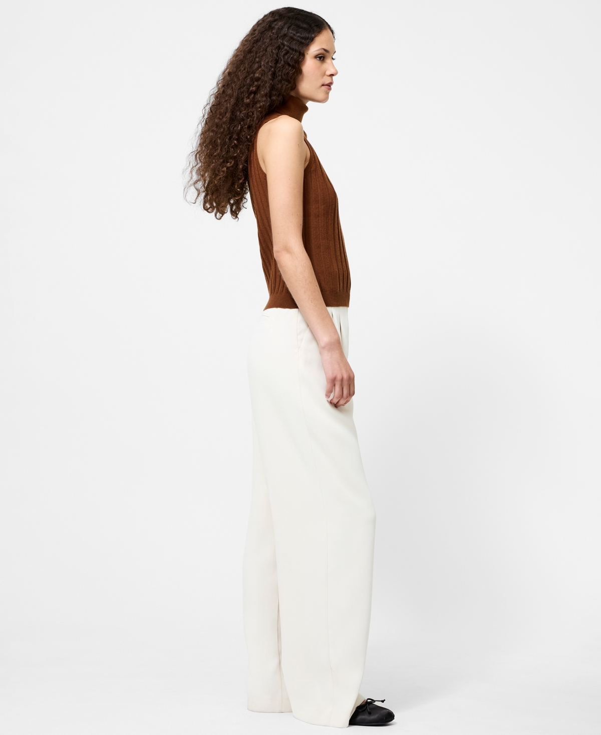 French Connection Padma Fine Knit Turtleneck Tank Top In Brown