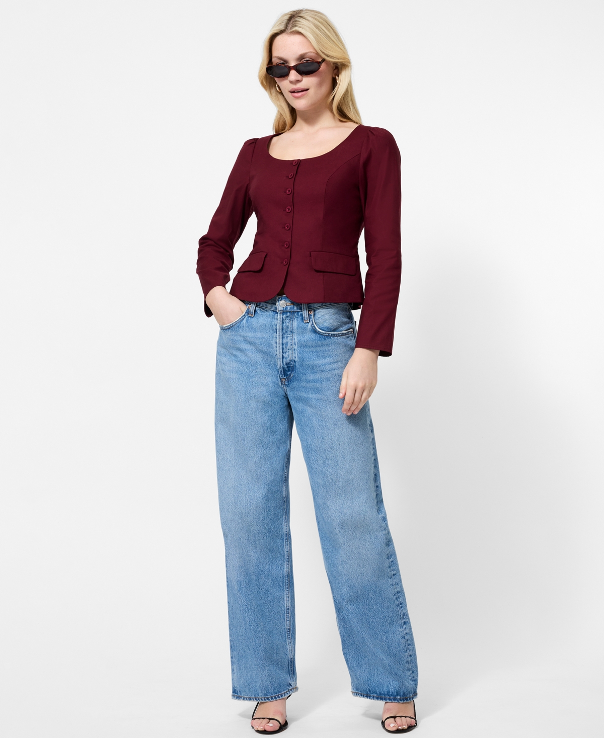 French Connection Women's Long Sleeves Poplin Top In Brown