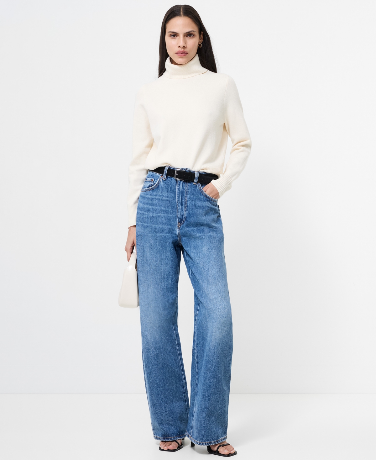 French Connection Long Sleeve Sweater Top In White