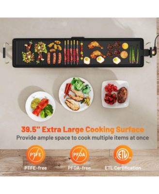 Extra Large Electric Teppanyaki Grill with 2 Cooking Surface Adjustable Temperatures and Drip Tray