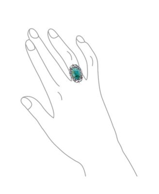 Western Style Filigree Oval Cabochon Full Finger Statement Blue Turquoise Ring Oxidized Sterling Silver