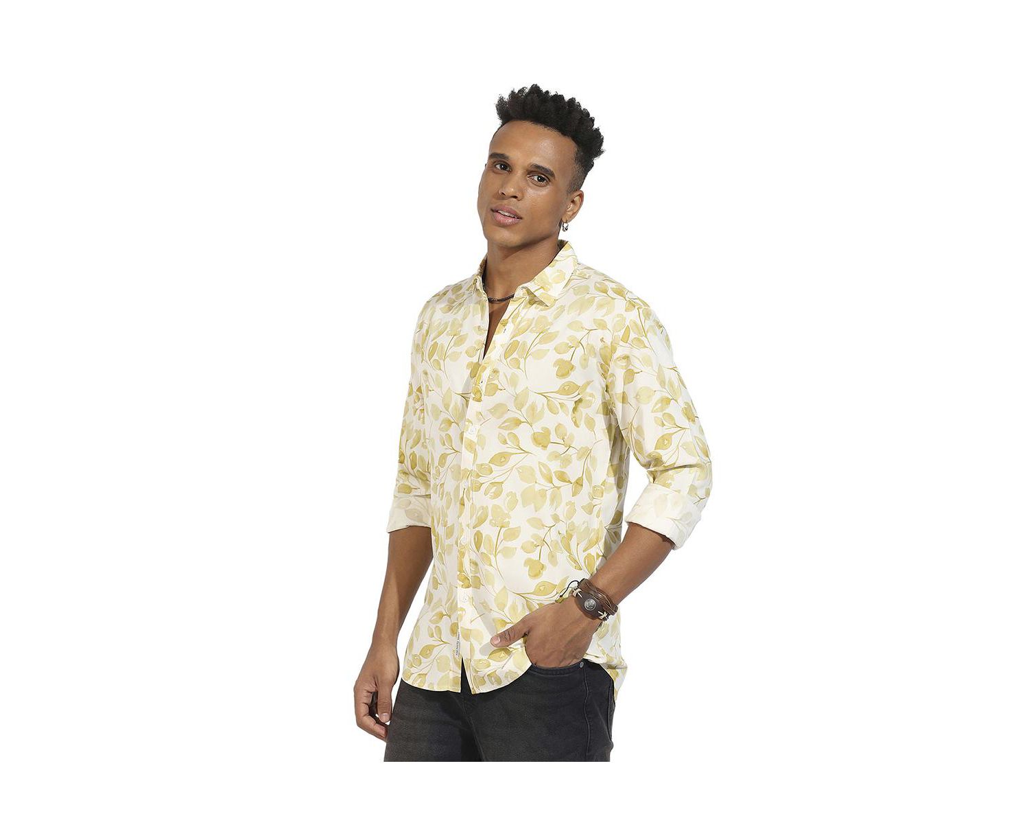 Men's Artistic Foliage Print Shirt
