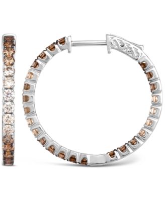 Chocolate Ombr&eacute; Diamond In & Out Small Hoop Earrings (2 ct. t.w.) in 14k Gold, 1"