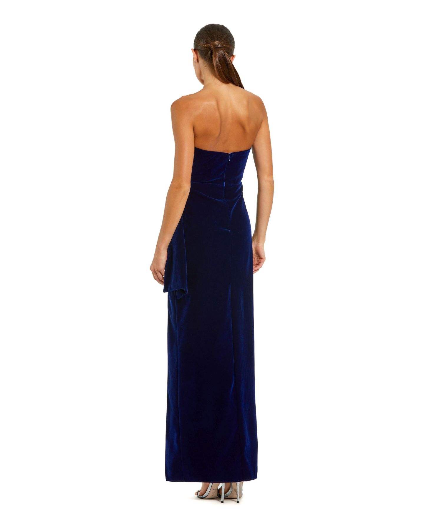 Женское платье Mac Duggal Strapless High Slit Draped Velvet Gown, цвет: Кобальтовый — фото 3