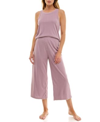 Women's 2-Piece Contrast Binding Sleeveless T-Shirt and Pajama Set