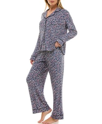 Women's 2-Piece Long Sleeve Top and Printed Pajama Set