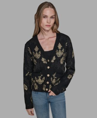 KARL LAGERFELD PARIS - Women's Foil Floral Print Sweater