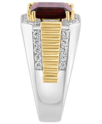 Men's Garnet (1/2 ct. t.w.) and White Zircon (1-3/8 ct. t.w.) Ring in 14K Gold over Sterling Silver