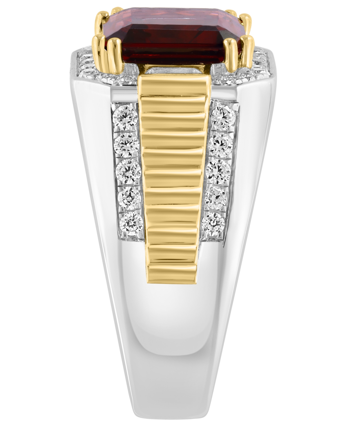 Effy Collection Men's Garnet (1/2 ct. t.w.) and White Zircon (1-3/8 ct. t.w.) Ring in 14K Gold over Sterling Silver