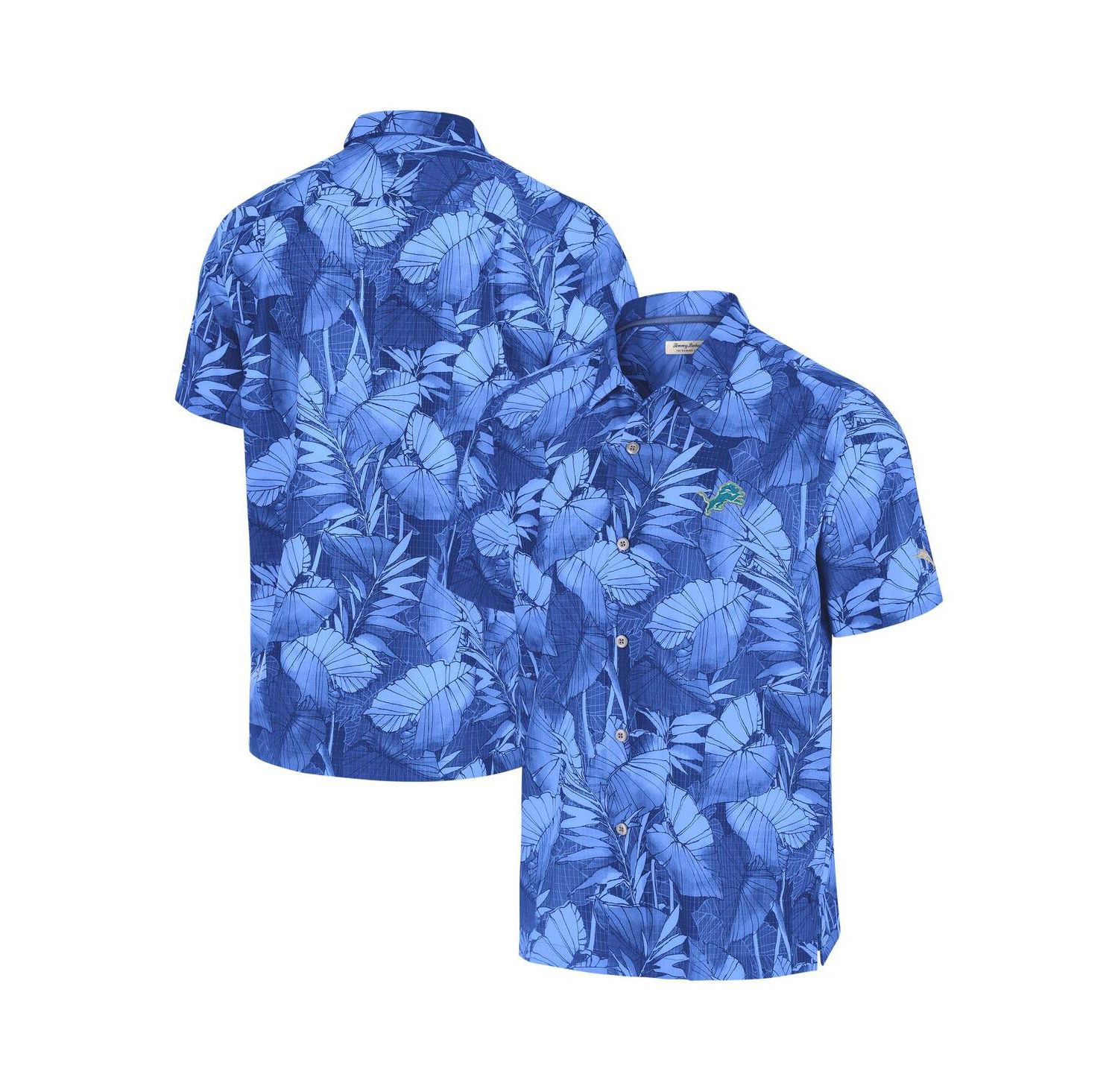 Men's Blue Detroit Lions Bahama Coast Nuevo Fronds Camp Button-Up Shirt