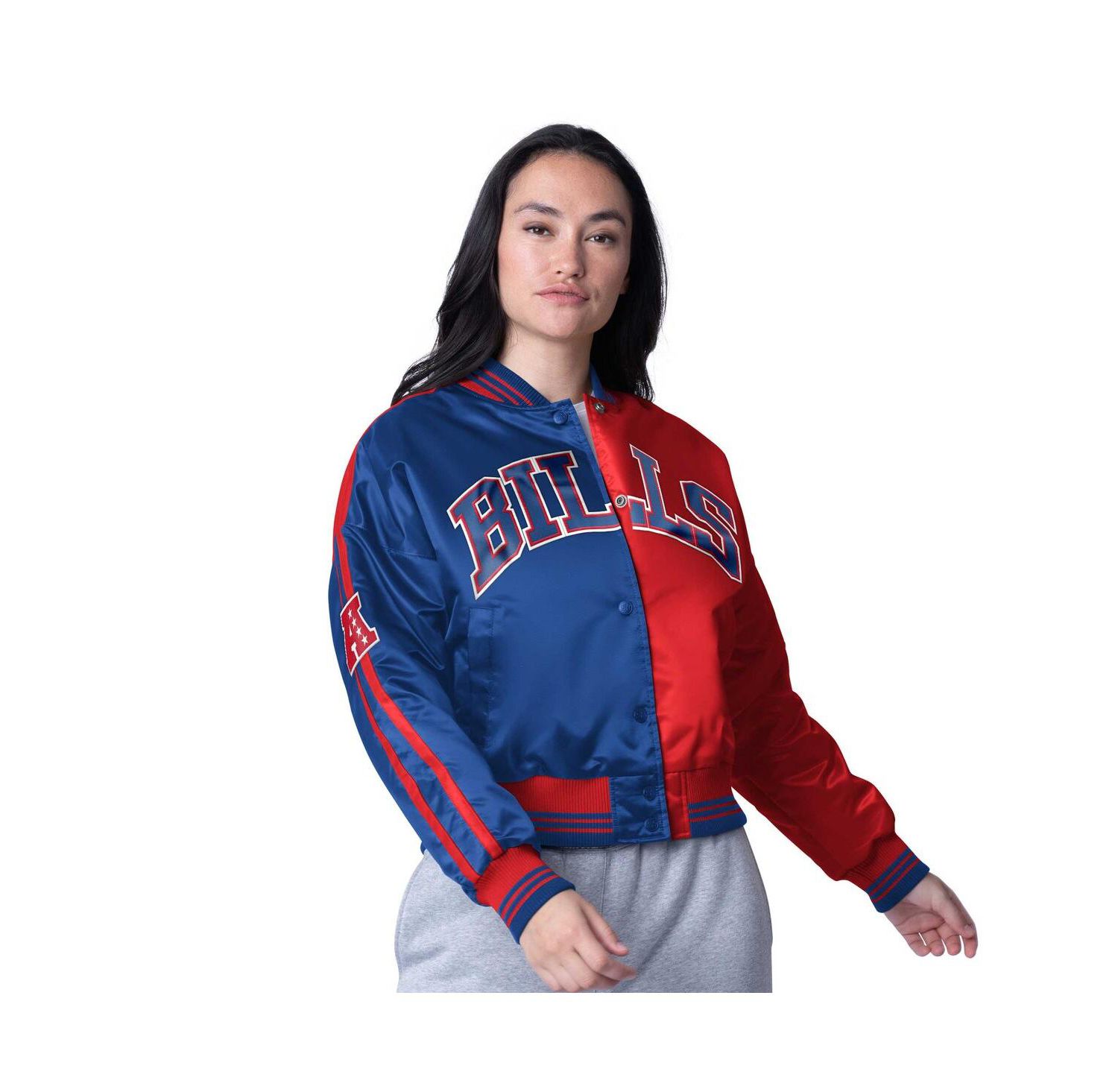 Women's Royal/Red Buffalo Bills Zone Blitz Cropped Full-Snap Satin Jacket