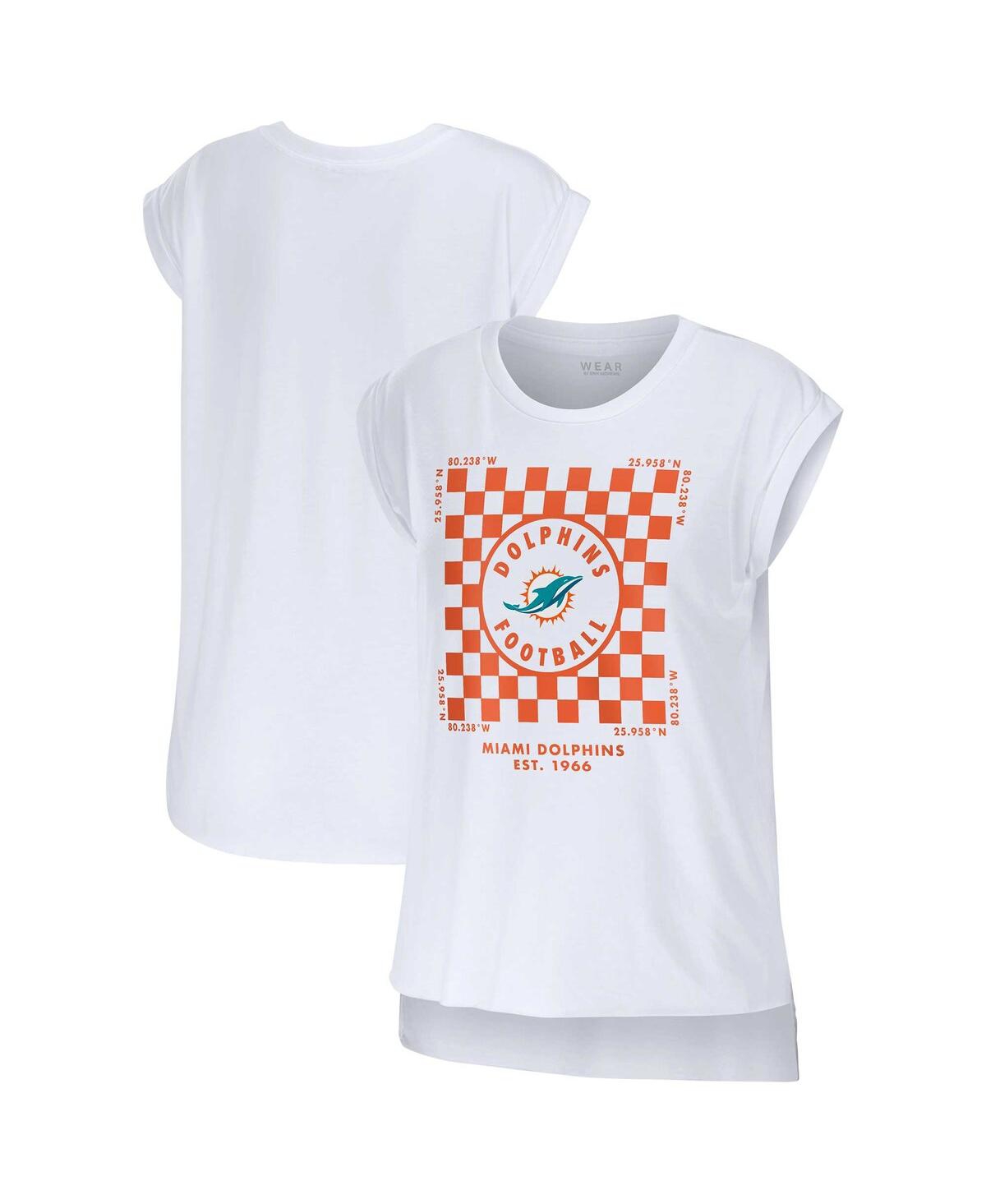 Wear by Erin Andrews Women's White Miami Dolphins Checker Muscle Tank Top