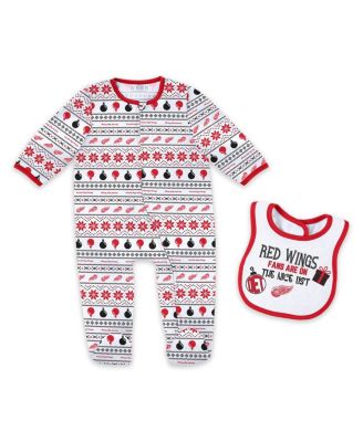 WEAR by Erin Andrews - Newborn Detroit Red Wings Allover Print Full-Zip Sleeper Bib Christmas Set