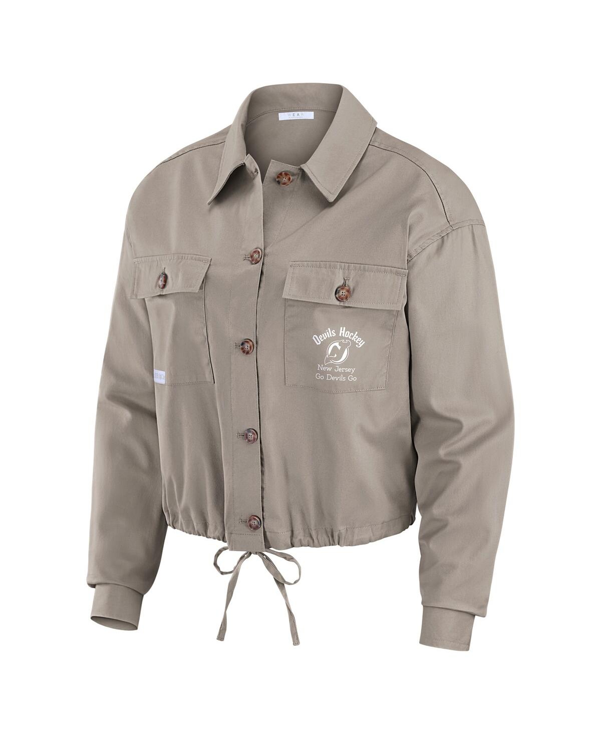 Wear By Erin Andrews Women's Gray New Jersey Devils Cinched Button-up Jacket In Brown