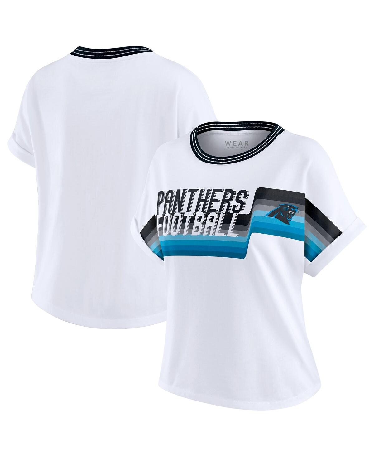 Wear by Erin Andrews Women's White Carolina Panthers Cropped Center Stripe Dolman T-Shirt