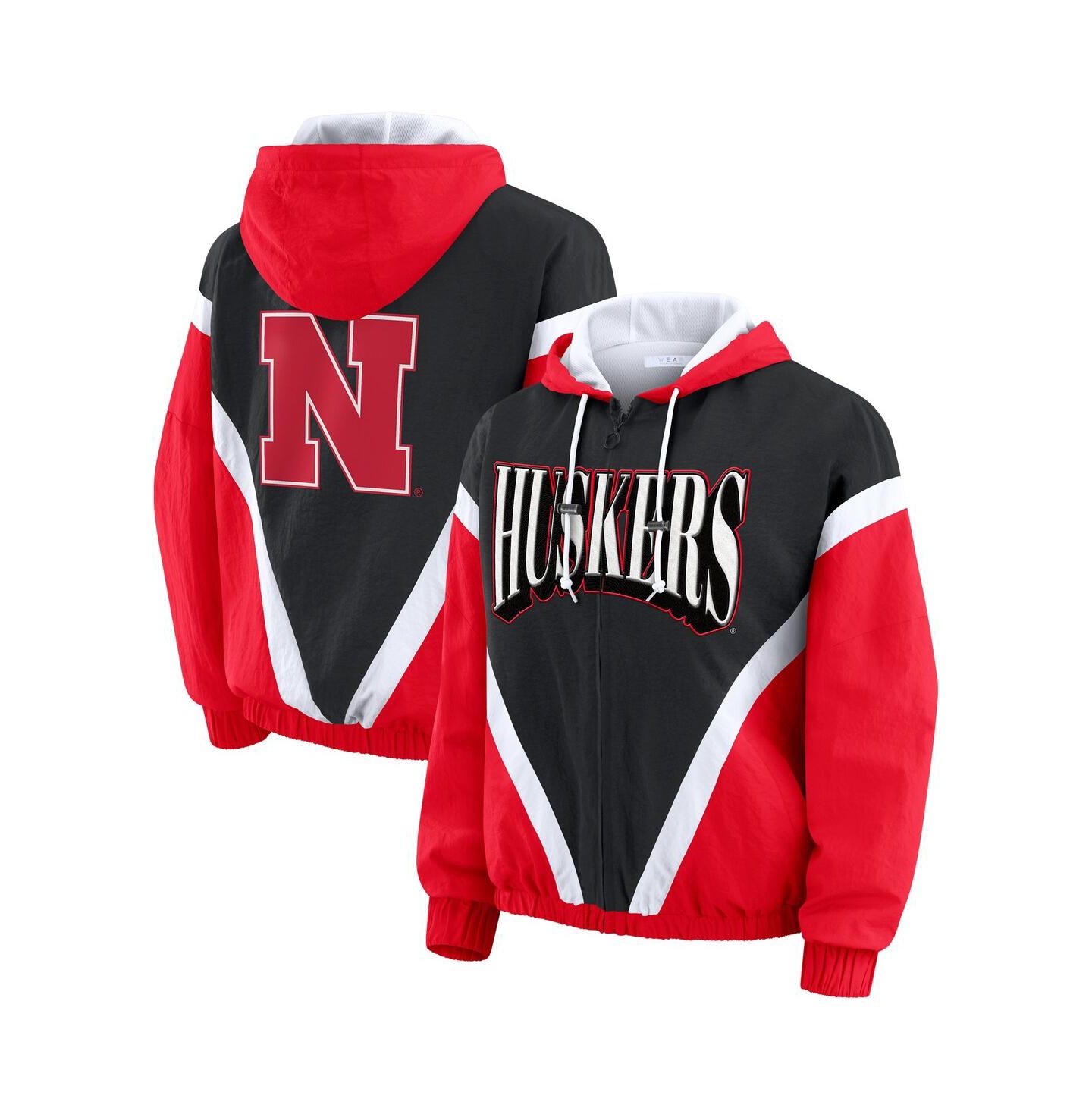 Женская куртка WEAR by Erin Andrews Scarlet/Black Nebraska Huskers Color Block Full-Zip Windbreaker — фото 1