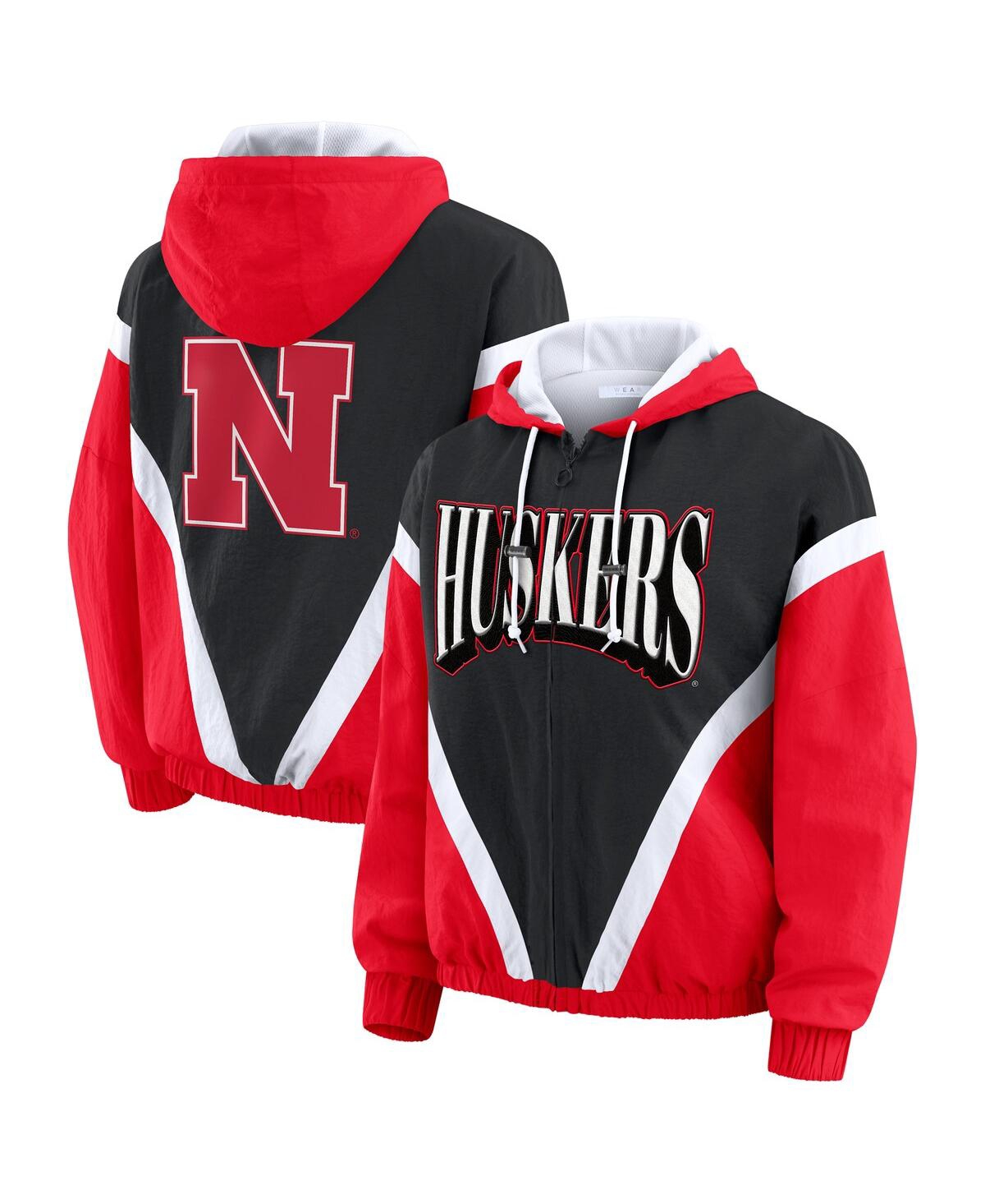 Wear By Erin Andrews Women's Scarlet/black Nebraska Huskers Colorblock Full-zip Windbreaker Jacket In Red