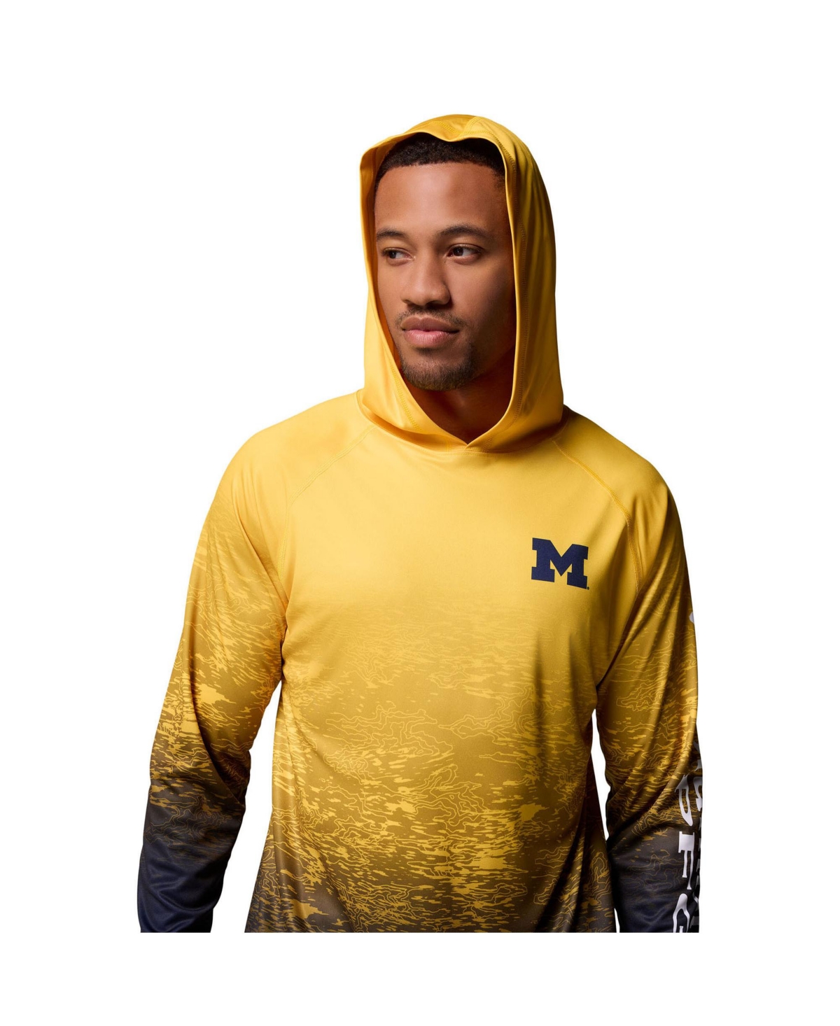 Columbia Men's Maize Michigan Wolverines Pfg Gradient Water Super Terminal Tackle Hoodie Omni-Wick T-Shirt
