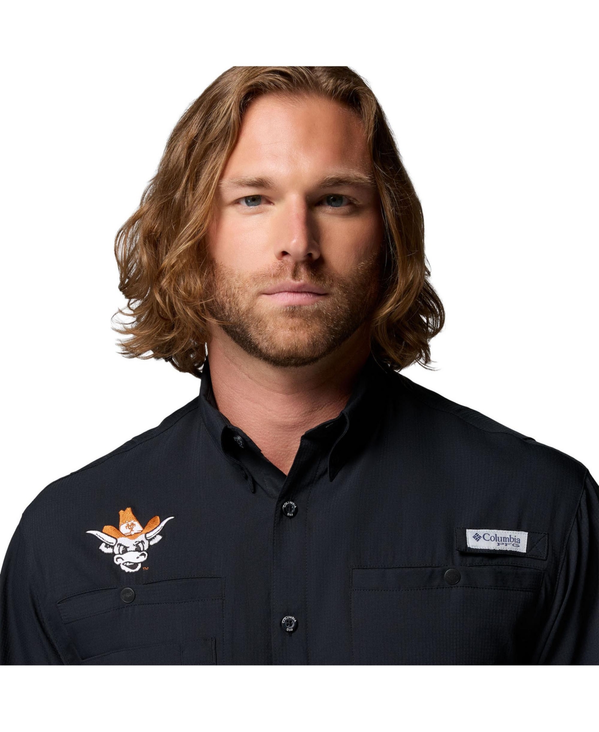 Columbia Men's Black Texas Longhorns Tamiami Omni-shade Button-down Shirt In Black