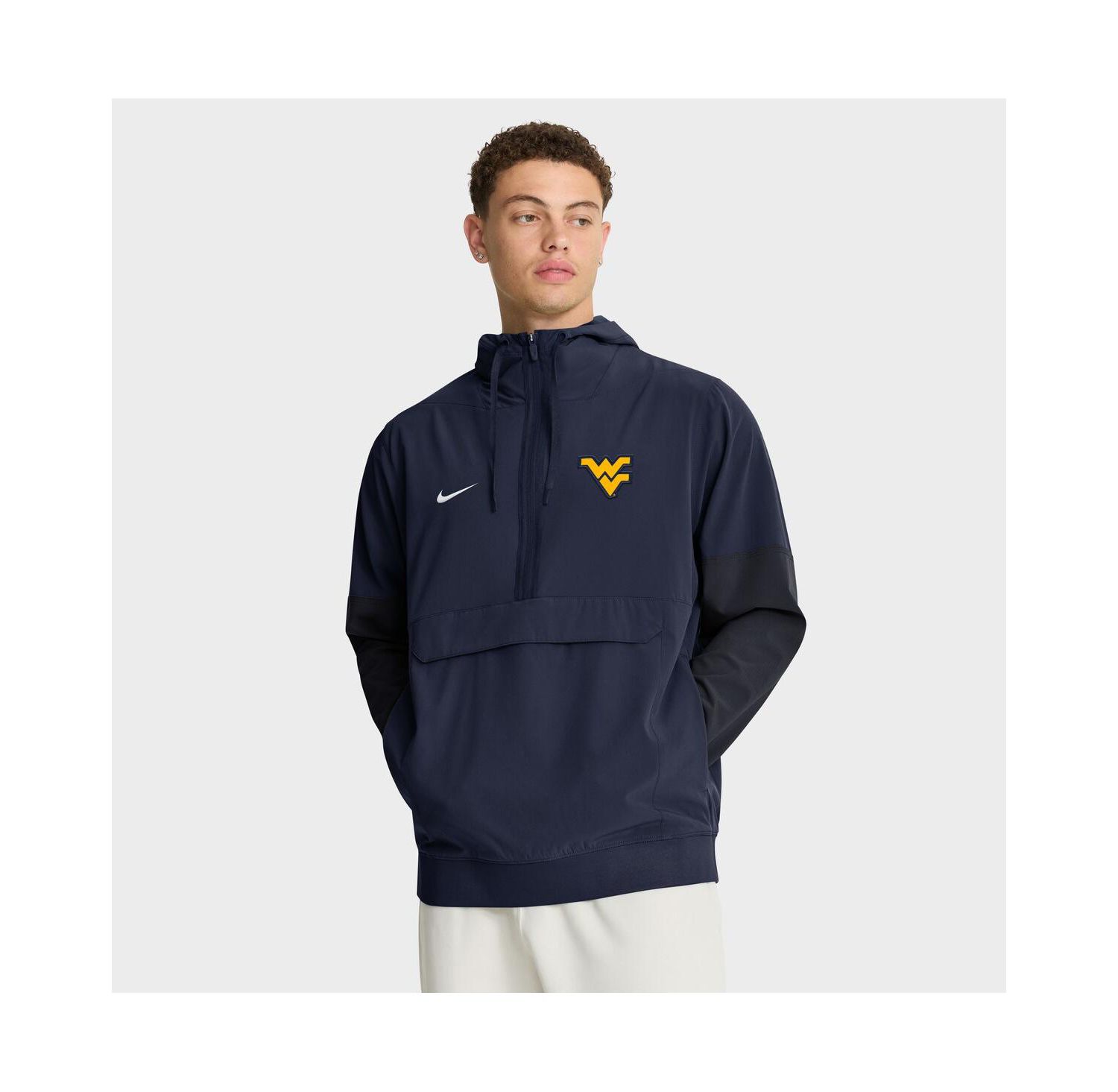 Men's Navy West Virginia Mountaineers Anorak Half-Zip Hoodie Jacket