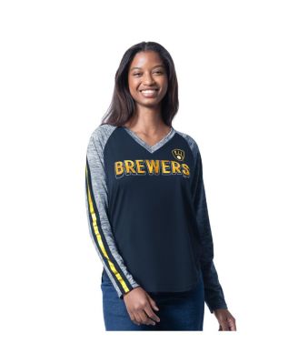 G-III 4Her by Carl Banks - Women's Navy Milwaukee Brewers Top Dog Raglan Long Sleeve V-Neck T-Shirt