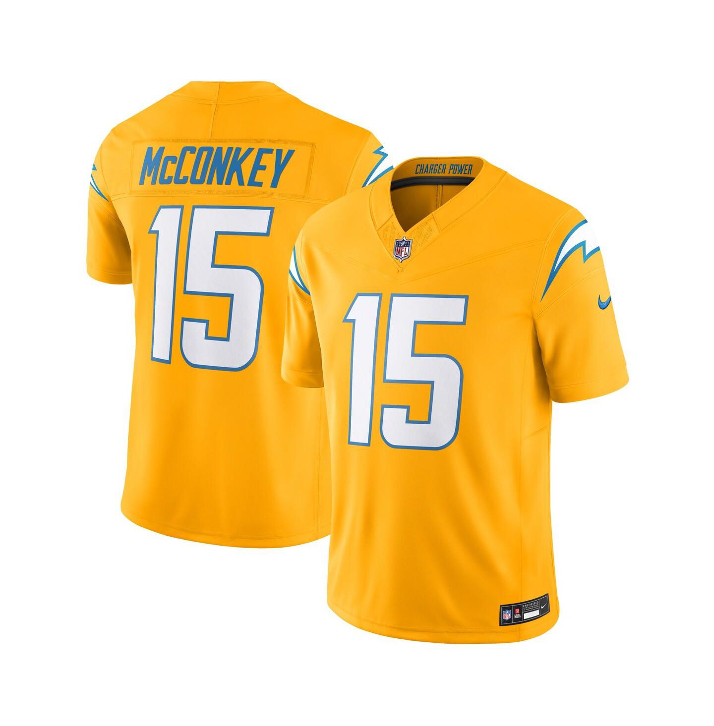 Мужской топ Nike Ladd McConkey Gold Los Angeles Chargers Alternate Charger Power Vapor F.U.S.E. Limited Jersey — фото 1