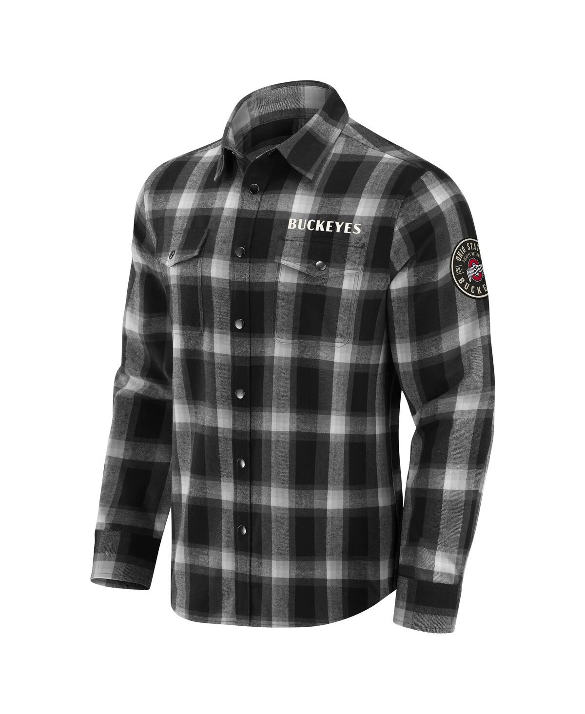 Darius Rucker Collection by Fanatics Men's Black Ohio State Buckeyes Team Flannel Plaid Full-Snap Shirt