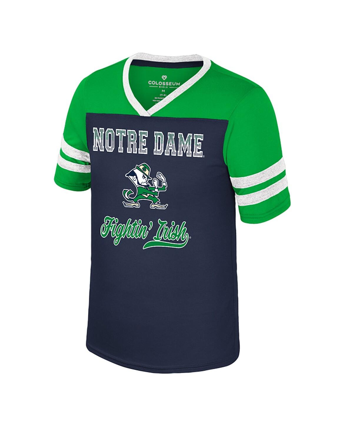 Colosseum Big Girls Navy Notre Dame Fighting Irish Princess Bubblegum Bling T-Shirt