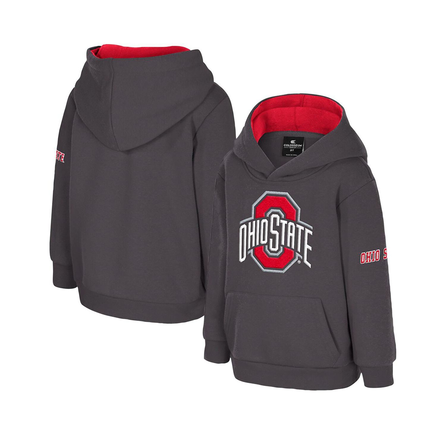 Toddler Charcoal Ohio State Buckeyes Big Logo Volume Fleece Pullover Hoodie