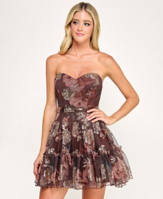 Juniors' Strapless Sequin Printed Corset Dress