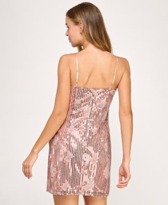 Juniors' Butterfly Sequin V-Neck Bodycon Dress