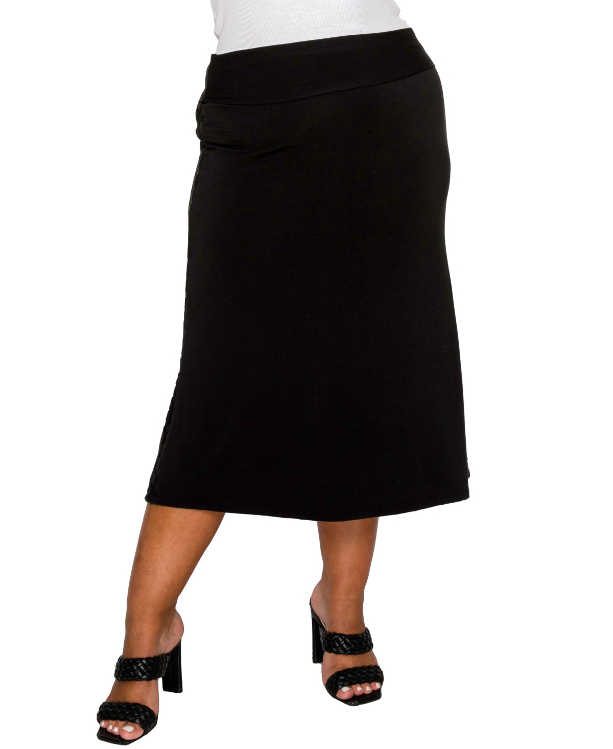 Coin 1804 Plus Size Cheetah Burnout Contrast Fold Over Midi Skirt In Black