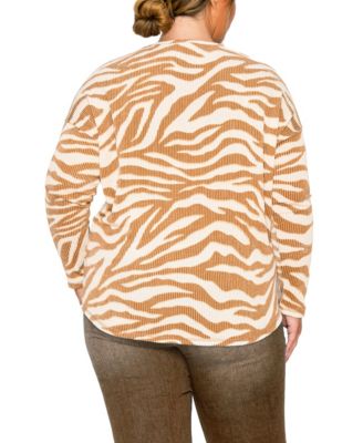Plus Size Textured Zebra V Neck Dolman Top