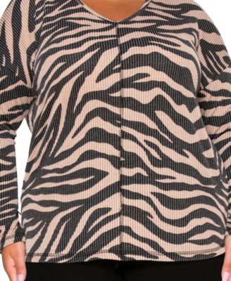 Plus Size Textured Zebra V Neck Dolman Top