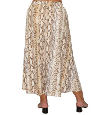 Plus Size Python Elastic Waist Maxi Skirt