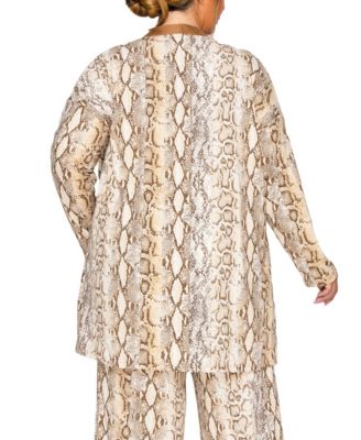 Plus Size Python Contrast Cardigan Sweater