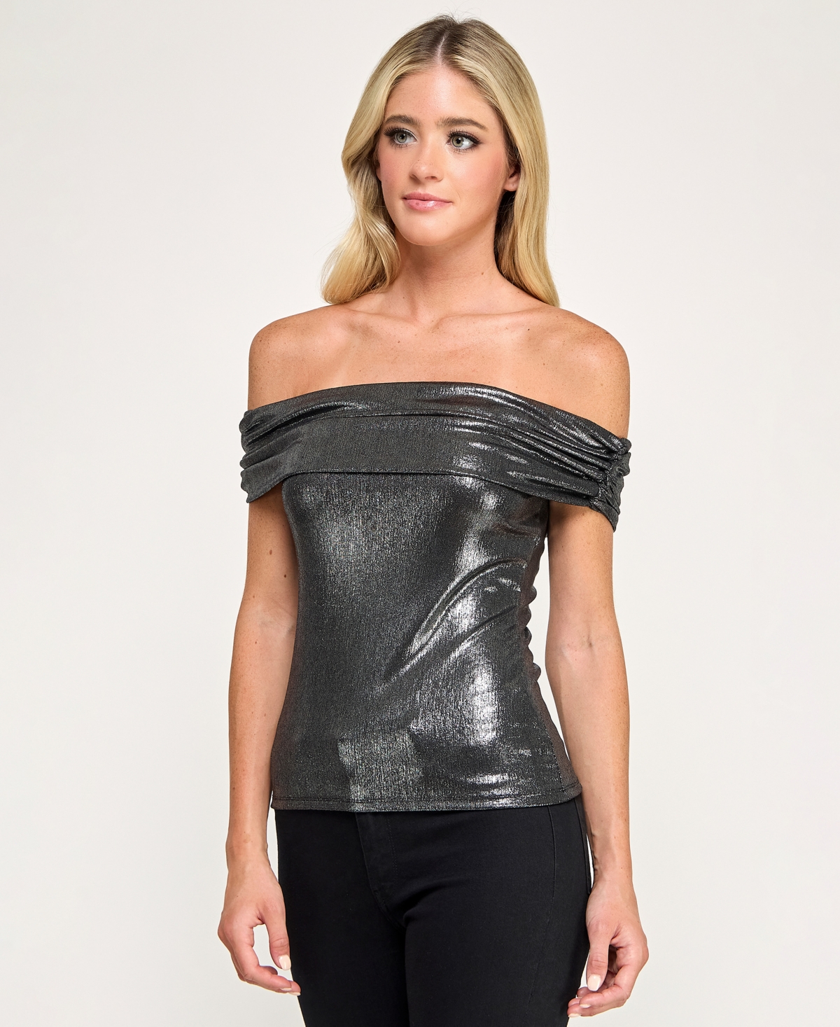 Seni & Cade Juniors Lurex Off-the-shoulder Top In Multi