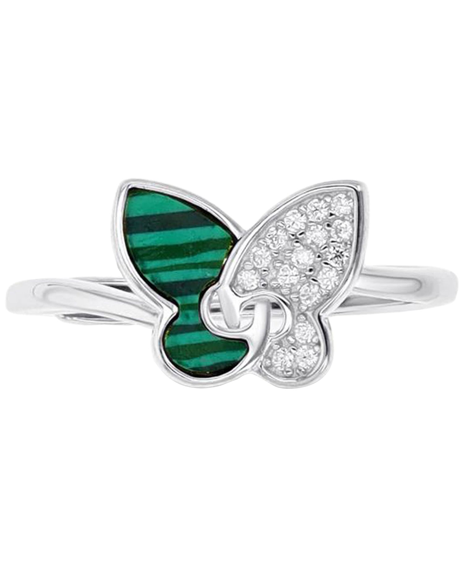 Macy’s Butterfly Adjustable Ring (1.85 ct. t.w.) Malachite, (0.144 ct. t.w.) Cubic Zirconia in Sterling Silver