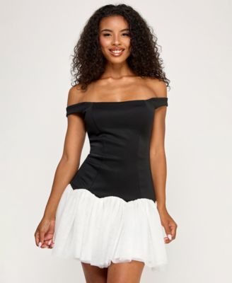 Juniors' Off-The-Shoulder Drop-Waist Dress