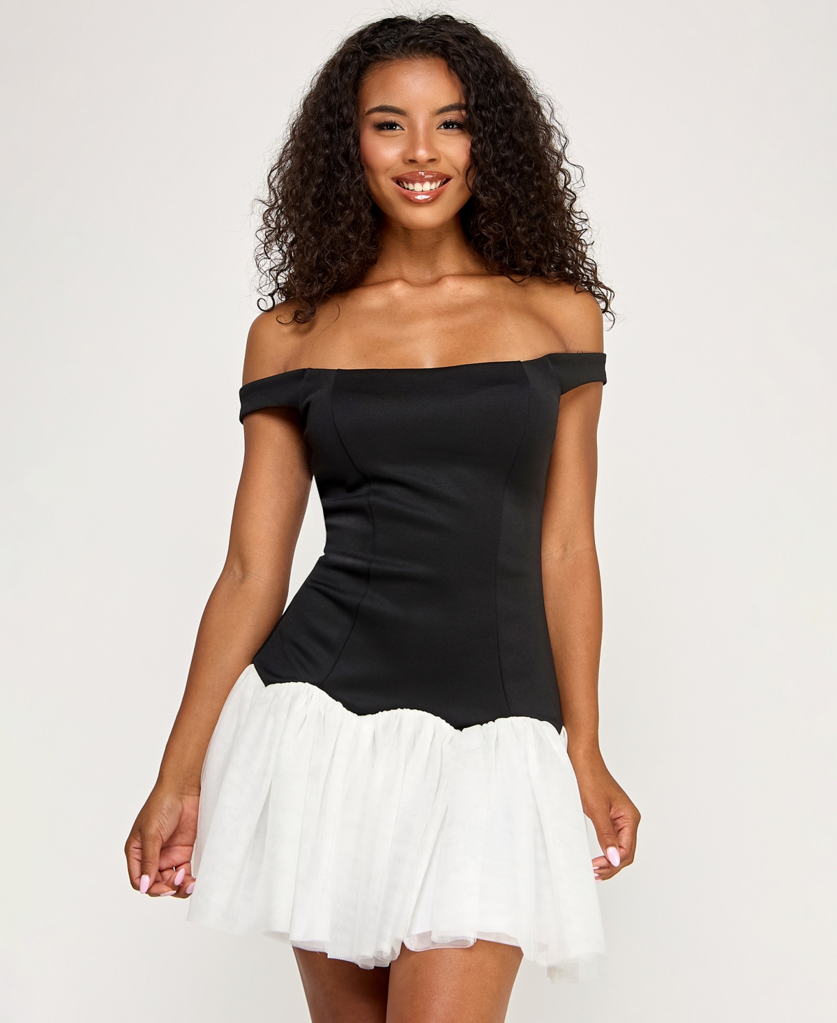 Seni & Cade Juniors' Off-The-Shoulder Drop-Waist Dress