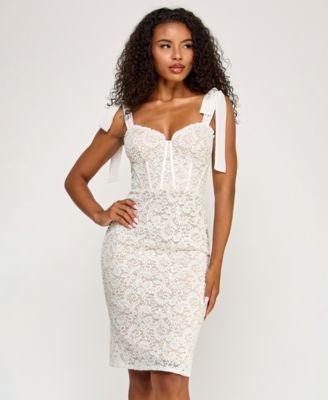 Juniors' Lace Corset Sleeve Slim Midi Dress