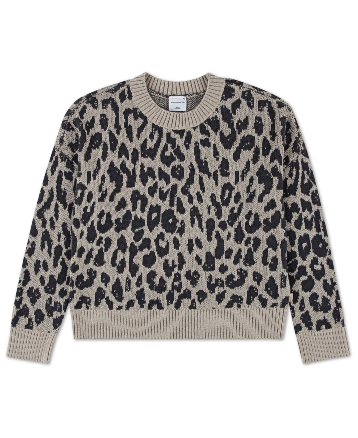 Abercrombie Girls Leopard Crew Sweater In Black