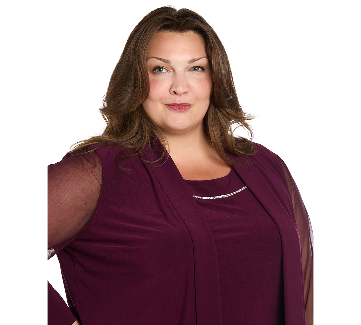 R & M Richards Plus Size Scoop Neck 2-piece Jacket Dress In Burgundy