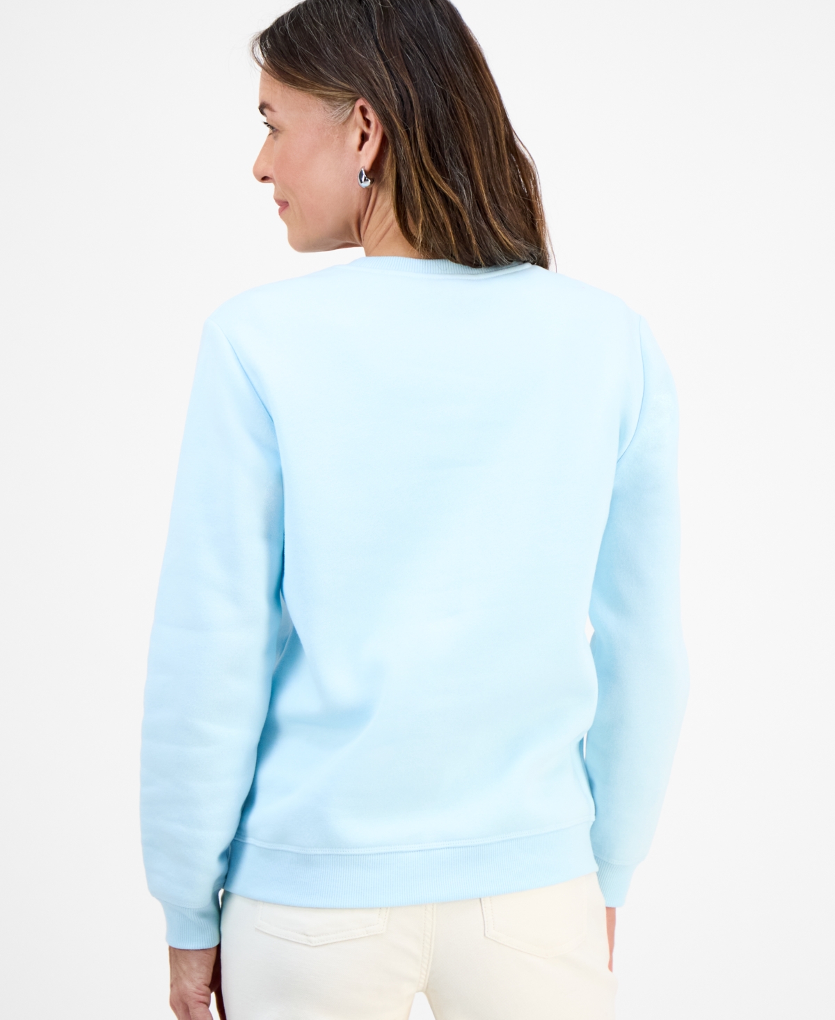 Style & Co Petite Crewneck Long-sleeve Fleece Sweatshirt, Created For Macy's In Blue