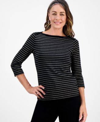 Style & Co - Petite Striped Boat-Neck Top